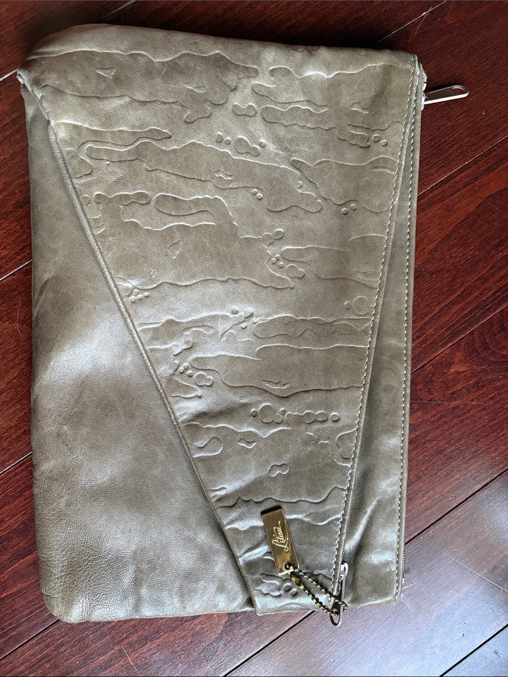 Embossed Olive Green Zip Clutch